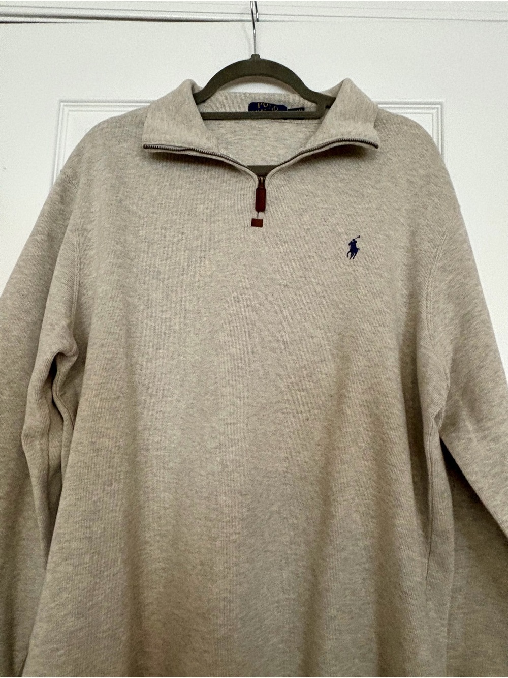 EUC Ralph Lauren Men’s Heather Grey  Quarter-Zip Sweatshirt  Navy Pony Sz XL TG